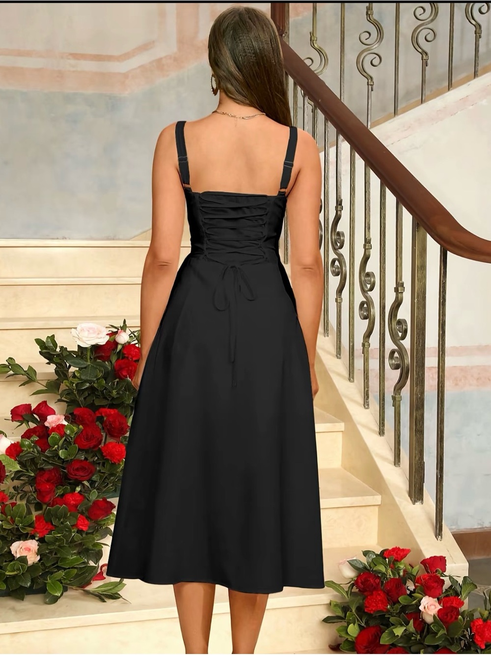 Marthea Women’s Black Midi Casual Sundress Corset Dress Size XS - Picture 3 of 12
